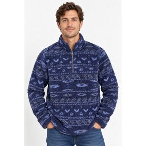 Alpine Sherpa Fair Isle Quarter Zip Fleece Pullover Navy Blue Mens Small